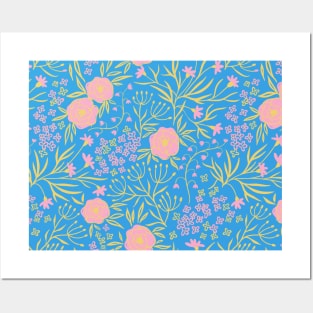 Tranquil Blue Floral Pattern Posters and Art